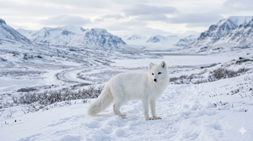 Witte vos in een sneeuwlandschap